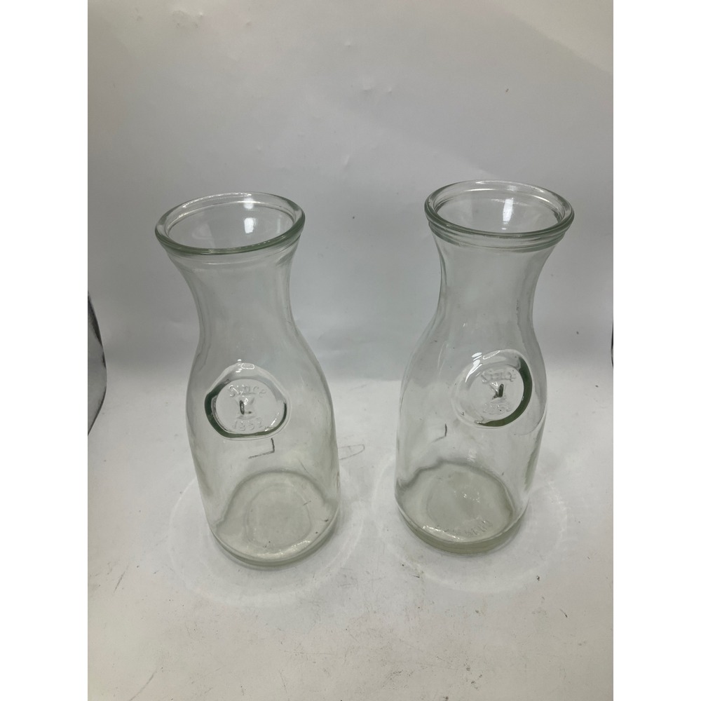Vintage Stolzle Since 1882 Glass Carafe Water‎ Pitcher Set of 2 Clear